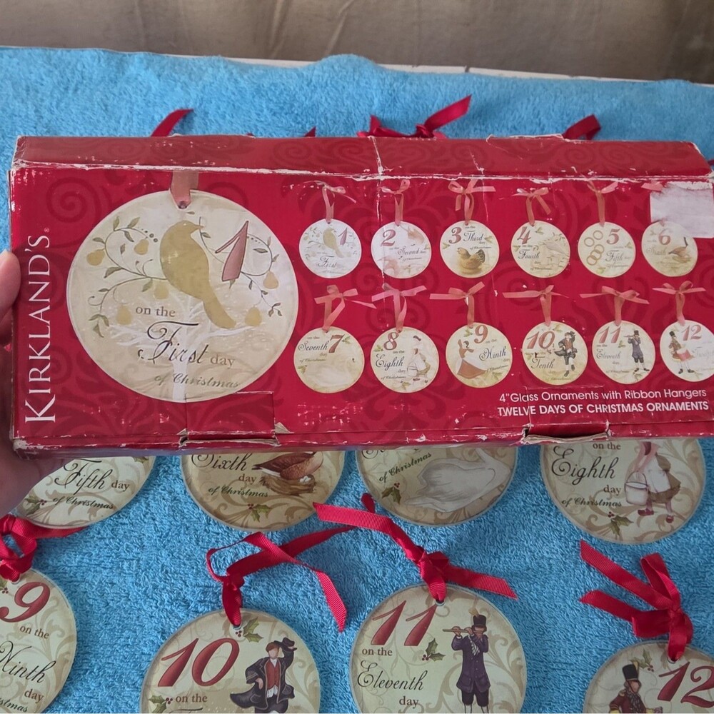 Kirkland's Twelve Days of Christmas Glass Ornaments Complete Set 12 Vintage Box